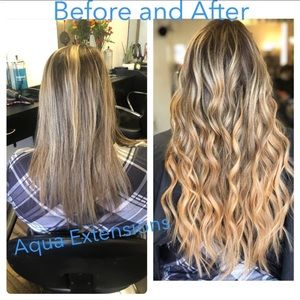 Aqua tape in hair extensions